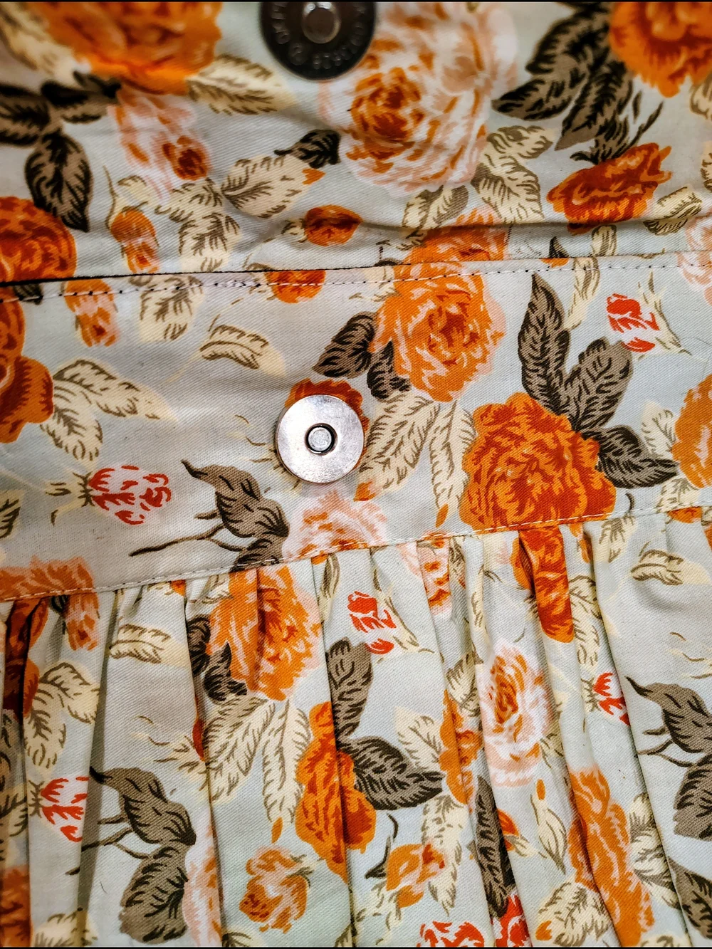 Handmade New Floral Pleated Dress with Wooden Heart Button